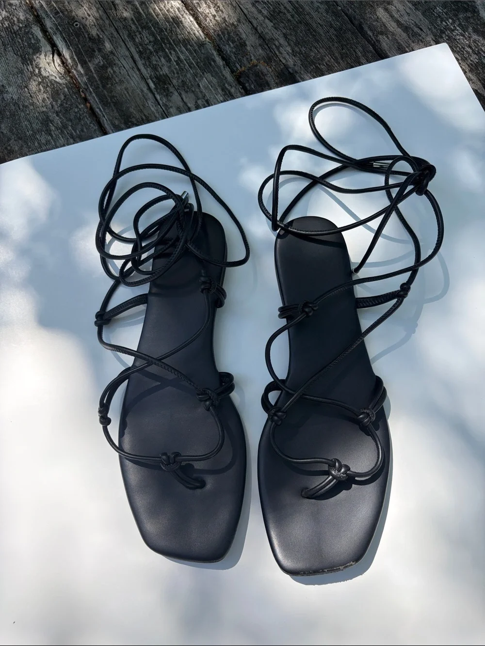 A New Day Black Lace-Up Strappy Flat Sandals